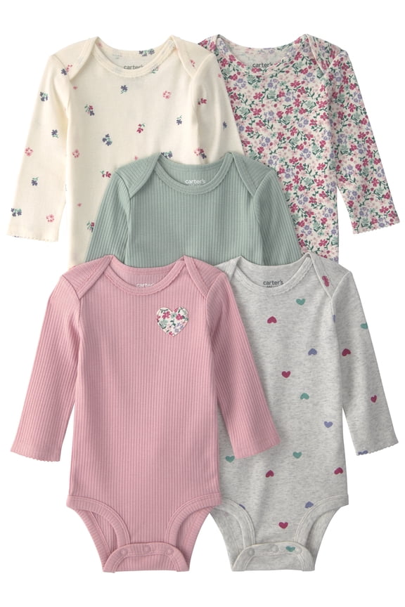 Baby Bodysuits, Five-Pack, Sizes Preemie-18 Months