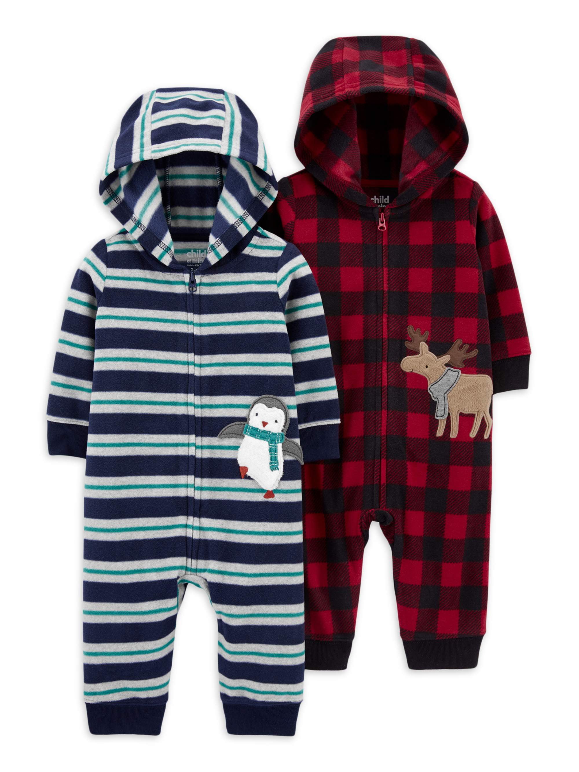 Baby carter's buffalo check 2025 deer fleece footed pajamas