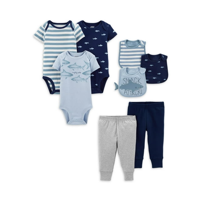 Carter's Child of Mine Baby Boy Bodysuits, Pants, & Bibs Set, 8Piece