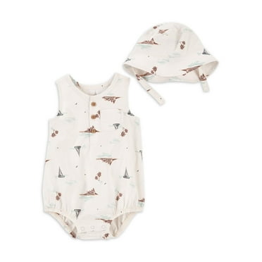 Carter's Child of Mine Baby Boy Cotton Romper and Hat Set, 2-Piece, Sizes 0/3M-24M