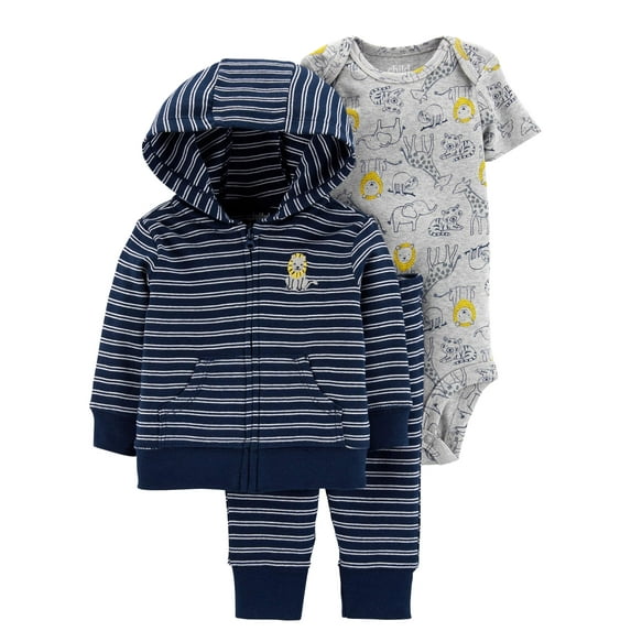 Carter's Child of Mine Baby Boy Hooded Cardigan, Short Sleeve Bodysuit & Pants, 3-Piece Set