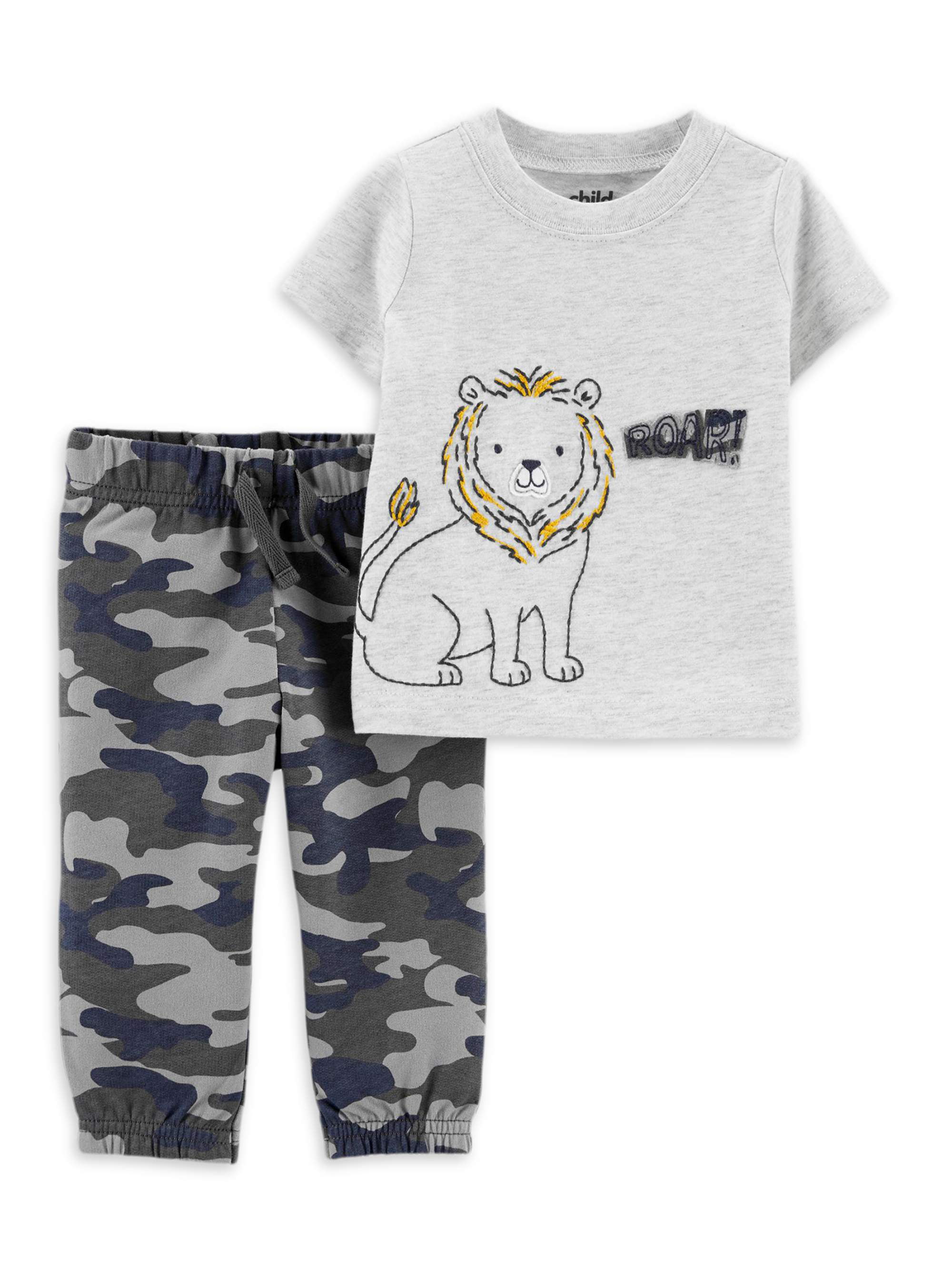 Carters Boy Short Sleeve Shirt Pajama Pants Set Tiger Size 5T Blue White  Cotton