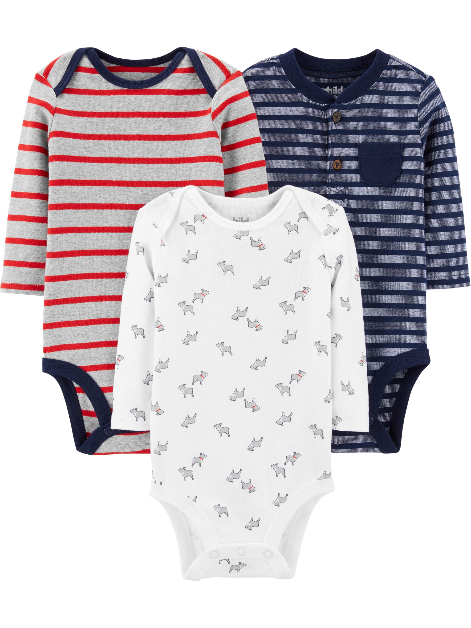 Carter's Child of Mine Baby Boy Long Sleeve Bodysuits, 3 Pack, Preemie-24 Months - image 1 of 5