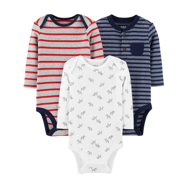 Carter's Child of Mine Baby Boy Long Sleeve Bodysuits, 3 Pack, Preemie-24 Months