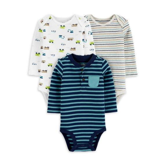 Carter's Child of Mine Baby Boy Long Sleeve Bodysuits, 3 Pack, Preemie-24 Months