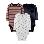 Carter's Child of Mine Baby Boy Long Sleeve Bodysuits, 3-Pack, Sizes Preemie-24 Months