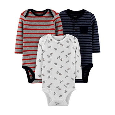 Carter's Child of Mine Baby Boy Long Sleeve Bodysuits, 3-Pack, Sizes Preemie-24 Months