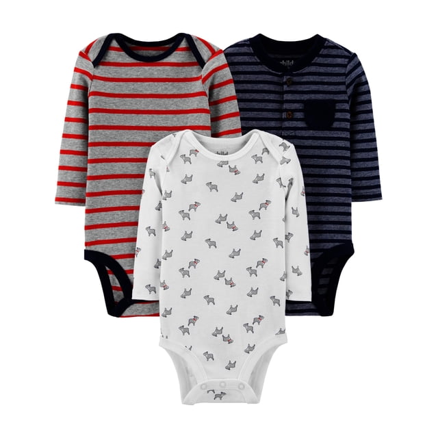 Carter's Child of Mine Baby Boy Long Sleeve Bodysuits, 3Pack, Sizes