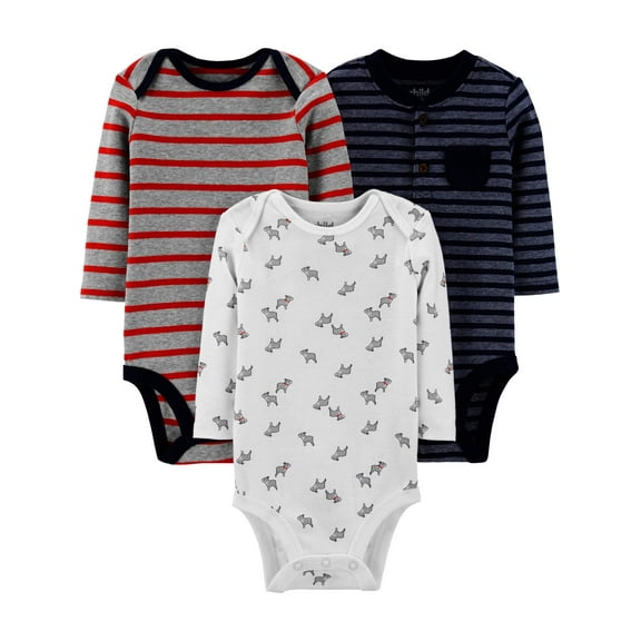 Carter's Child of Mine Baby Boy Long Sleeve Bodysuits, 3-Pack, Sizes Preemie-24 Months