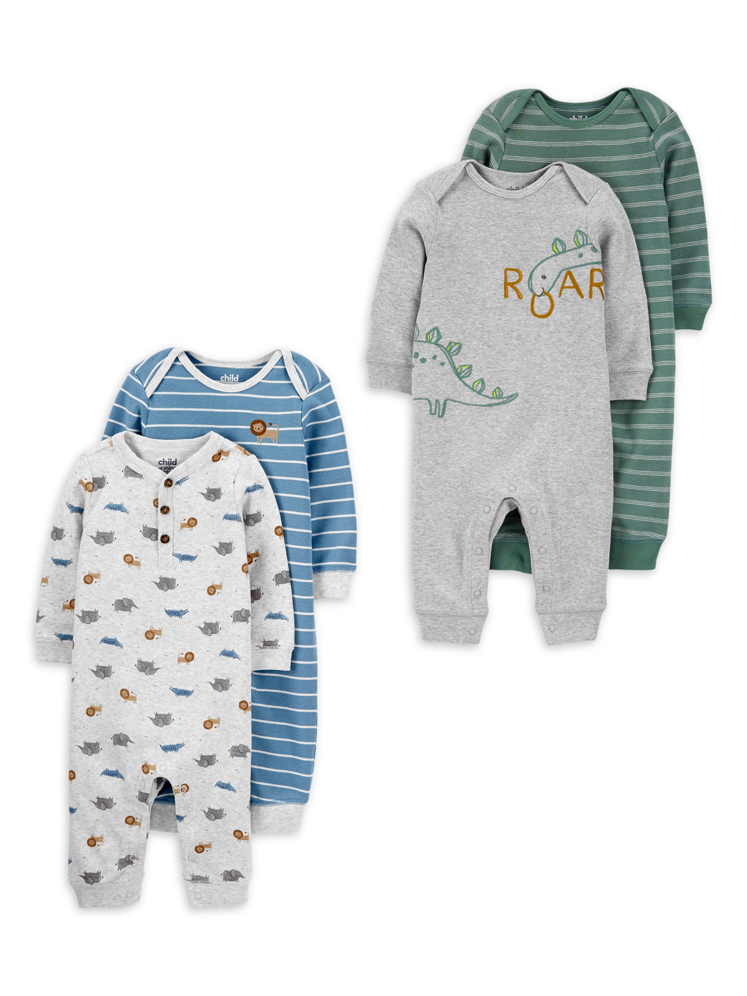 Carter's Child of Mine Baby Boy Long Sleeve Footless Coveralls, 4 Pack
