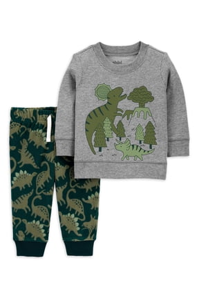 Baby Boy Long Sleeve Shirt and Fleece Pant 2pc Outfit Set