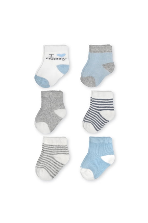 Baby Boy Mommy Crew Cut Socks, 6 Pack, Sizes Newborn-6 Months