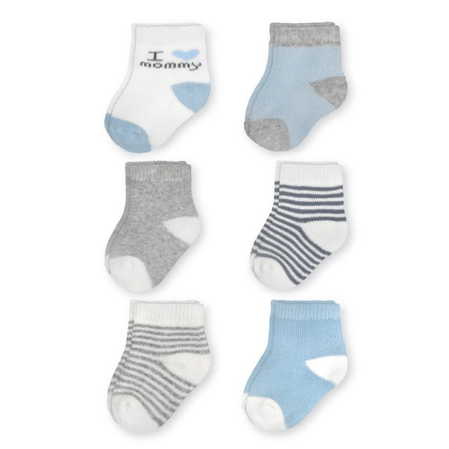 Carter's Child of Mine Baby Boy Mommy Crew Cut Socks, 6 Pack, Sizes Newborn-6 Months