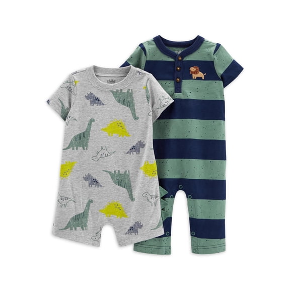 Carter's Child of Mine Baby Boy One Piece Short Sleeve Romper, 2 Pack, 0/3 Months - 24 Months