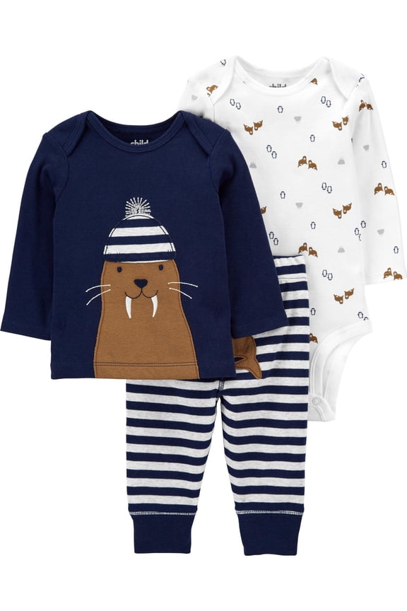 Baby Boy Outfit Long Sleeve Bodysuit, T-shirt & Pants, 3-Piece Set (0/3M-24M)