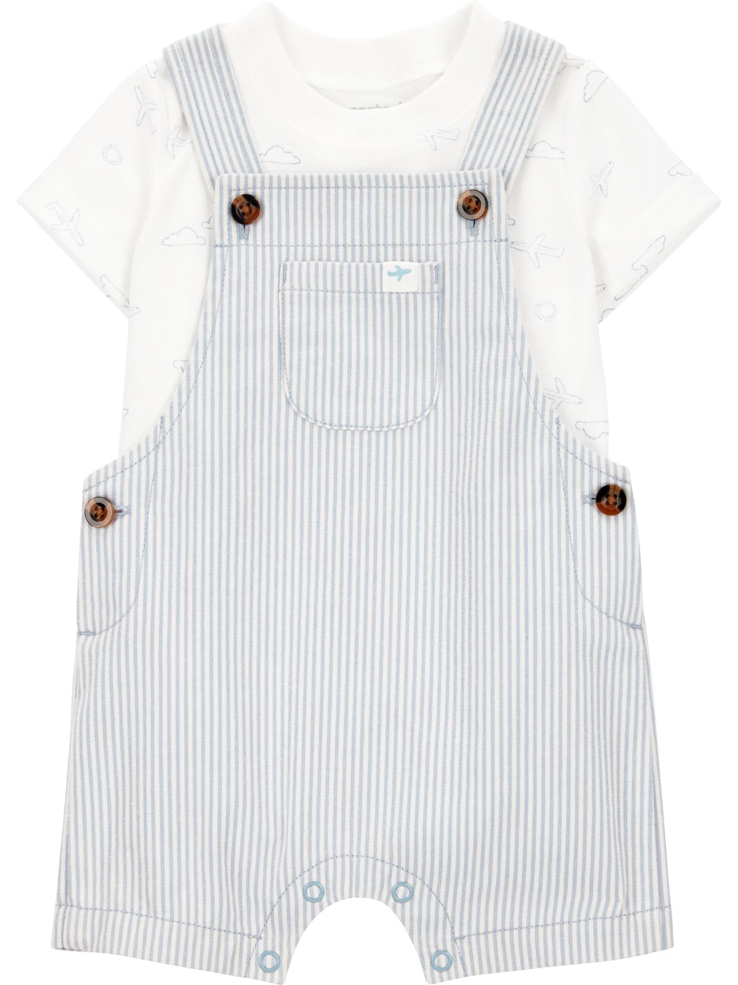 カーターズ　オーバーオール Baby 2-Piece Striped Thermal Sweater & Canvas Coverall Set