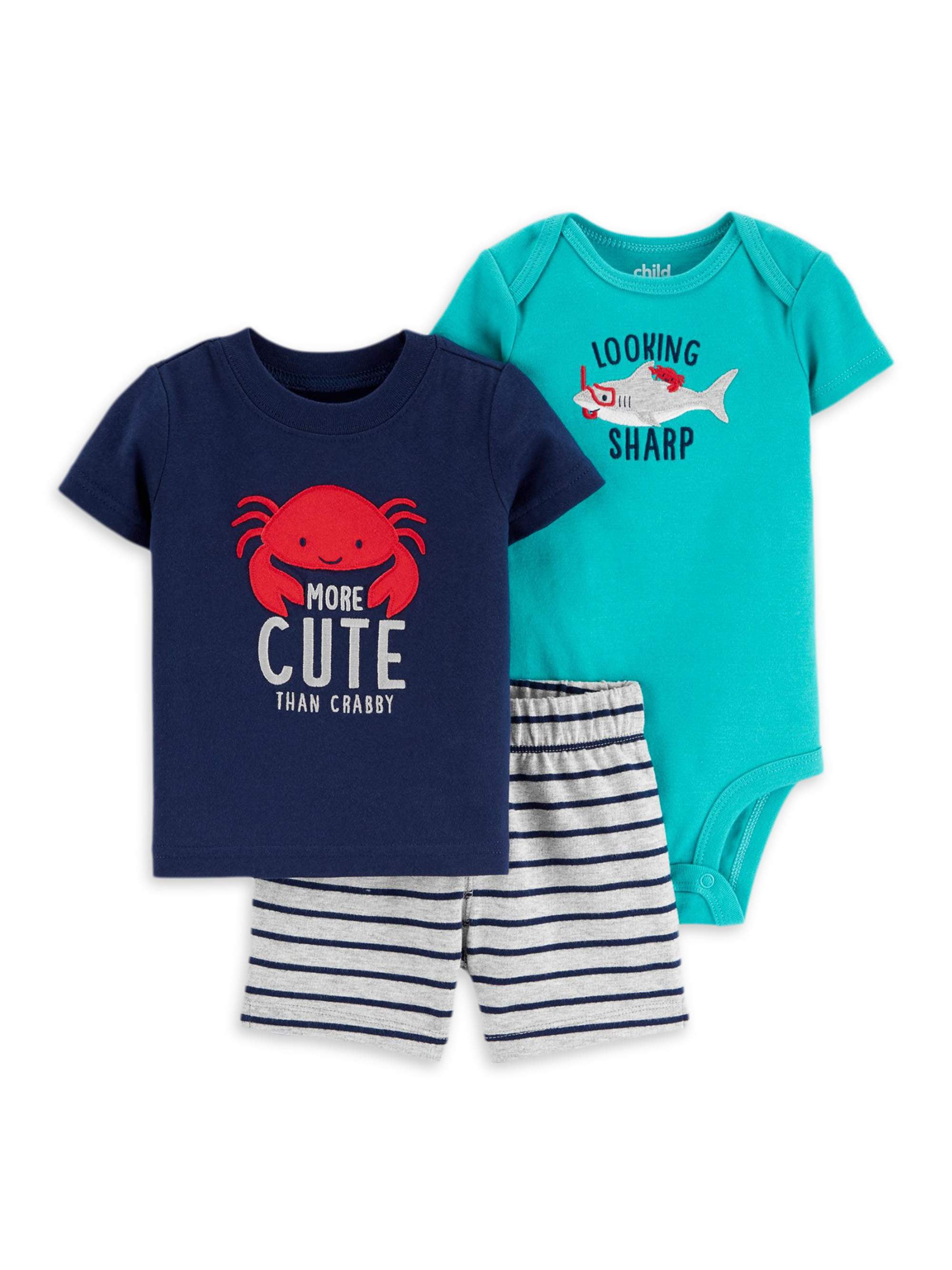 Carter's Child of Mine Baby Boy Short Sleeve Tshirt, Bodysuit & Shorts