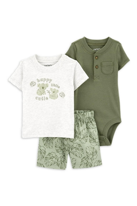 Baby Boy Shorts Outfit Set, 3-Piece, Sizes 0/3-24M