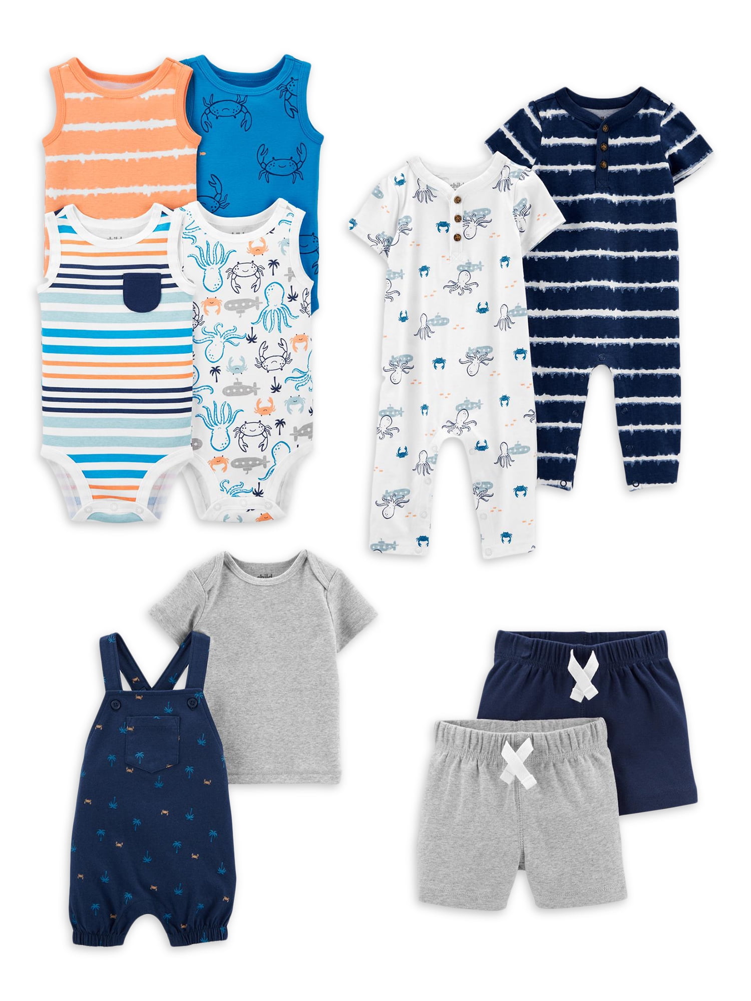 Carter's Child of Mine Baby Boy Sleeveless Bodysuits, Shorts, Coverall