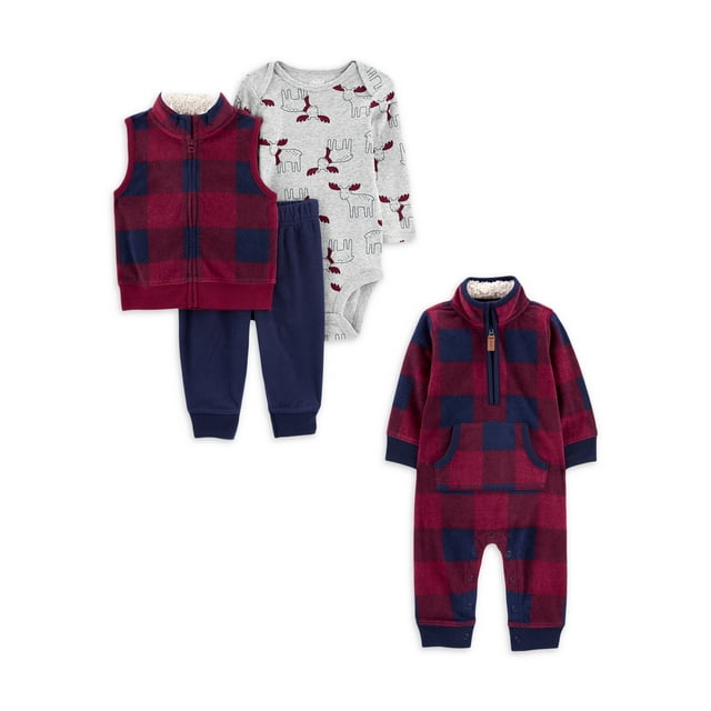 Carter's Child of Mine Baby Boy Vest Outfit and Jumpsuit Set, 4Piece