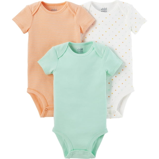 Carter's Child of Mine Baby Boy or Girl Gender Neutral Short Sleeve Bodysuits, 3-Pack