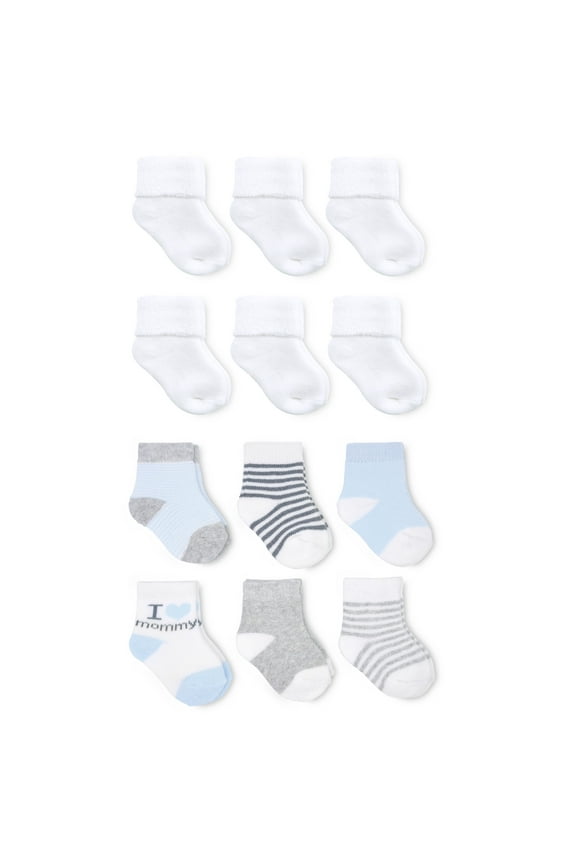 Baby Boys I Heart Mom & White Terry Cuff Socks, 12-Pack, 0-6 Months