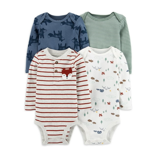 Carter's Child of Mine Baby Boys Long Sleeve Bodysuits, 4 Pack, Preemie-24 Months