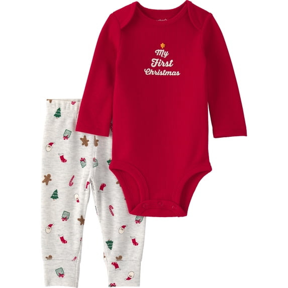 Carter's Child of Mine Baby Christmas Bodysuit and Pant Set, 2-Piece, Sizes Preemie - 12 Months