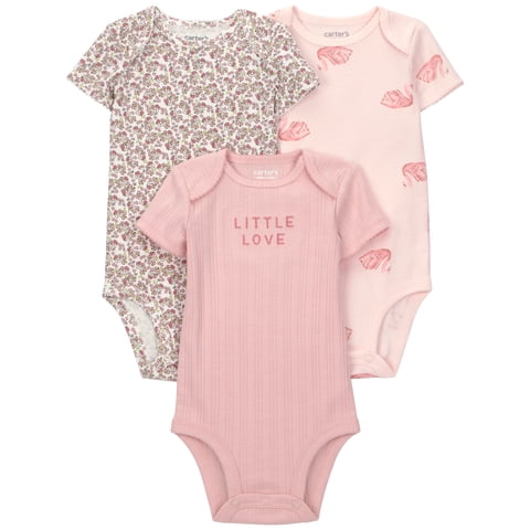 Baby Girl Bodysuit, 3-Pack, Sizes Preemie-18 Months