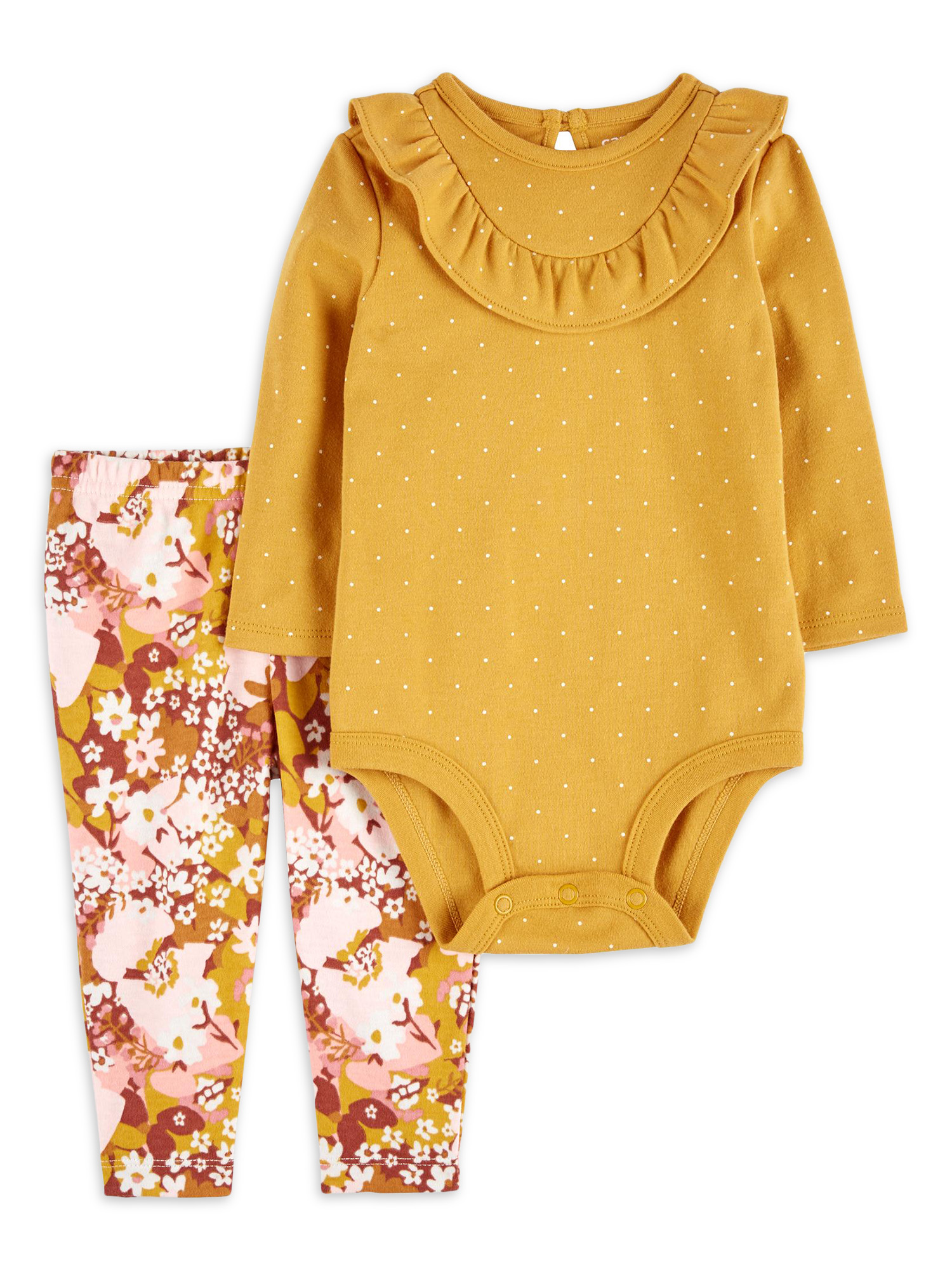 Garanimals Baby Girl Flutter Sleeve Bodysuit and Shorts Outfit Set, 4Piece