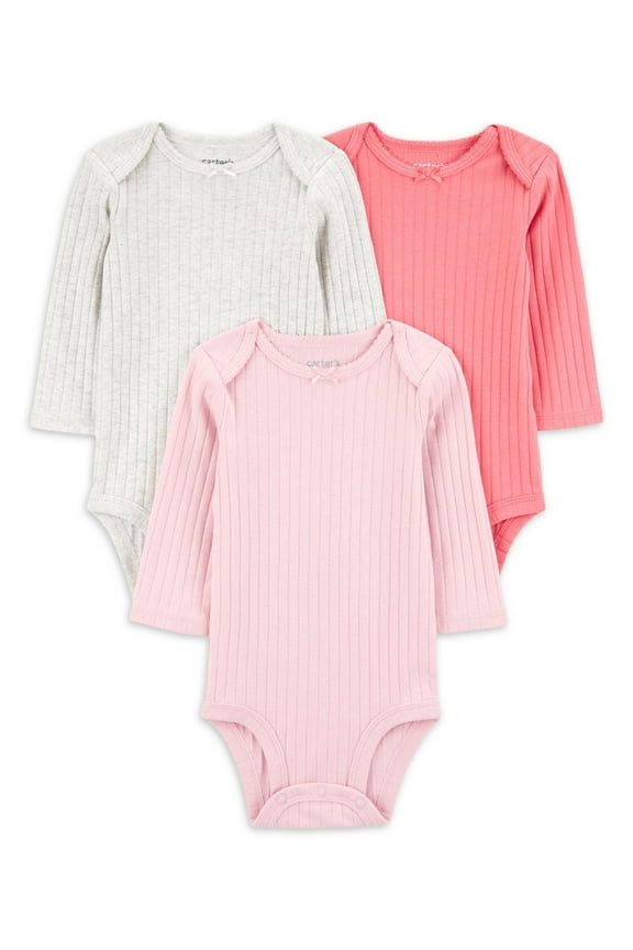 Baby Girl Bodysuits, 3-Pack, Sizes Preemie-18 Months