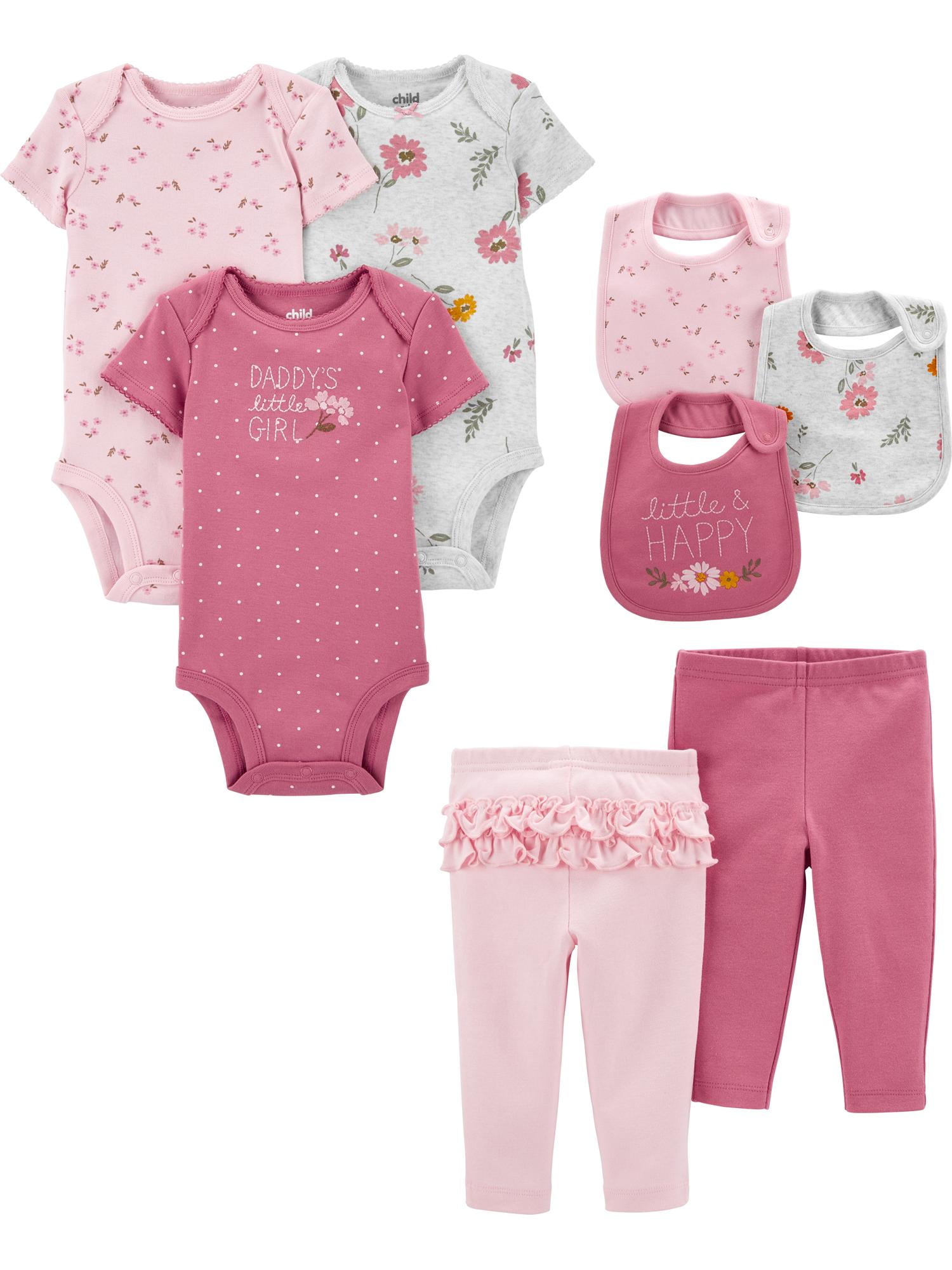 Carter's Child of Mine Baby Girl Bodysuits, Pants, & Bibs Set, 8-Piece,  Preemie-24M