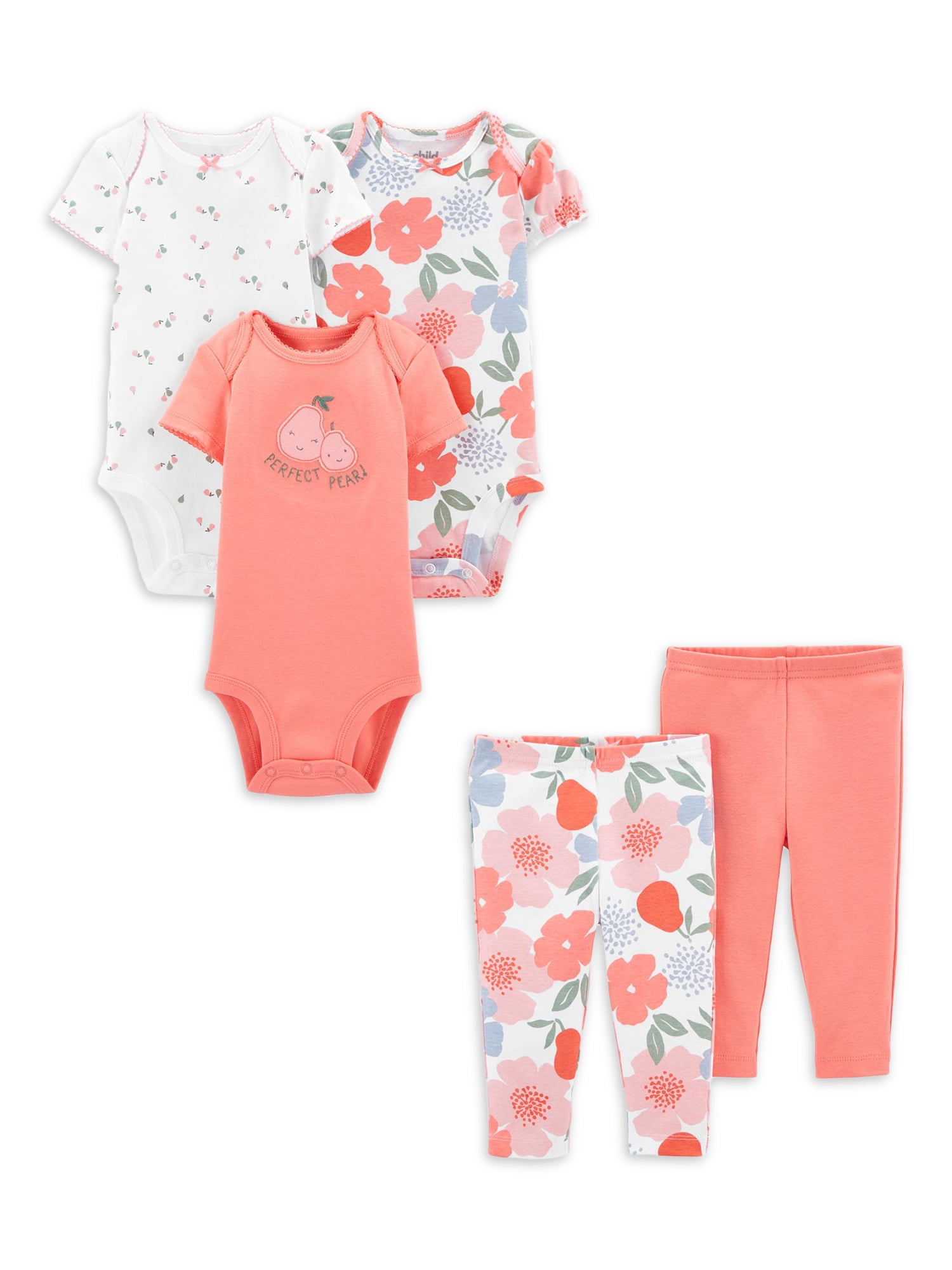 Carter's Child of Mine Baby Girl Bodysuits & Pants Outfit Set, 5Piece