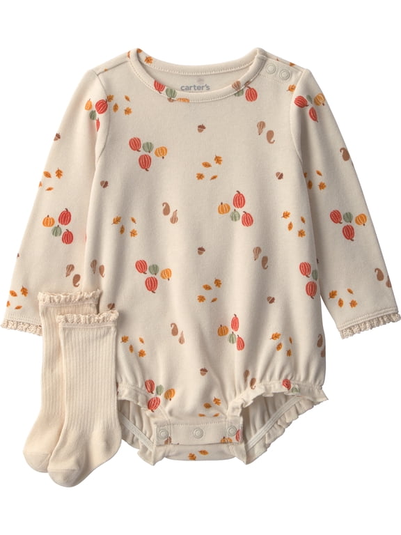 Baby Girl Bubble Romper and Sock Set, 2-Piece, Sizes 0/3-24 Months