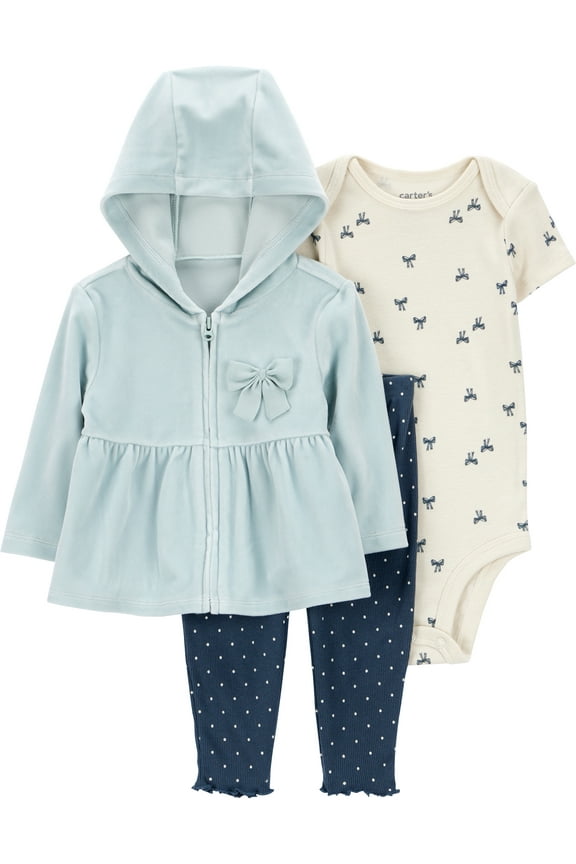 Baby Girl Cardigan Outfit Set, 3-Piece, Sizes 0/3-24 Months