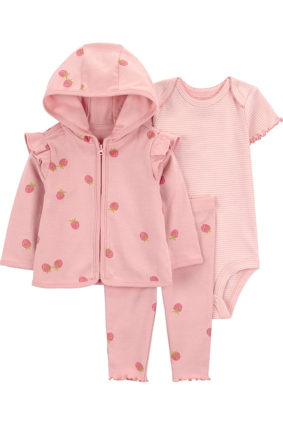 Baby Girl Cardigan Outfit Set, 3-Piece, Sizes 0/3-24 Months