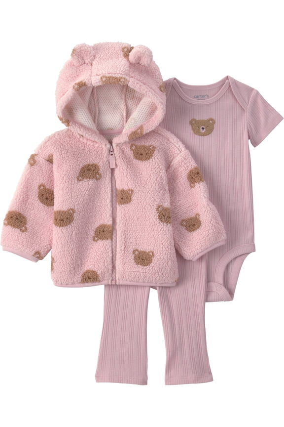 Baby Girl Cardigan Outfit Set, 3-Piece, Sizes 0/3-24 Months