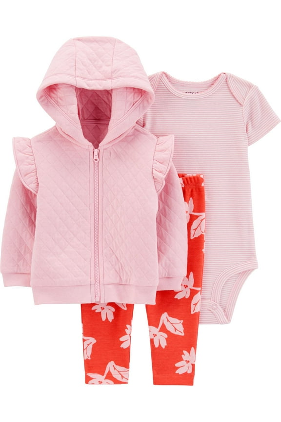 Baby Girl Cardigan Outfit Set, 3-Piece, Sizes 0/3-24 Months