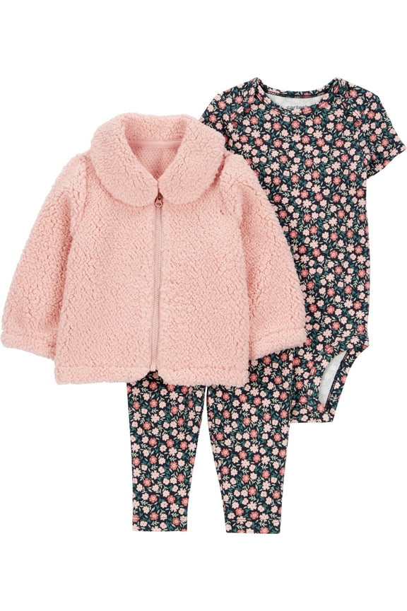 Baby and Toddler Girl Cardigan Outfit Set, 3-Piece, Sizes 0/3-24 Months