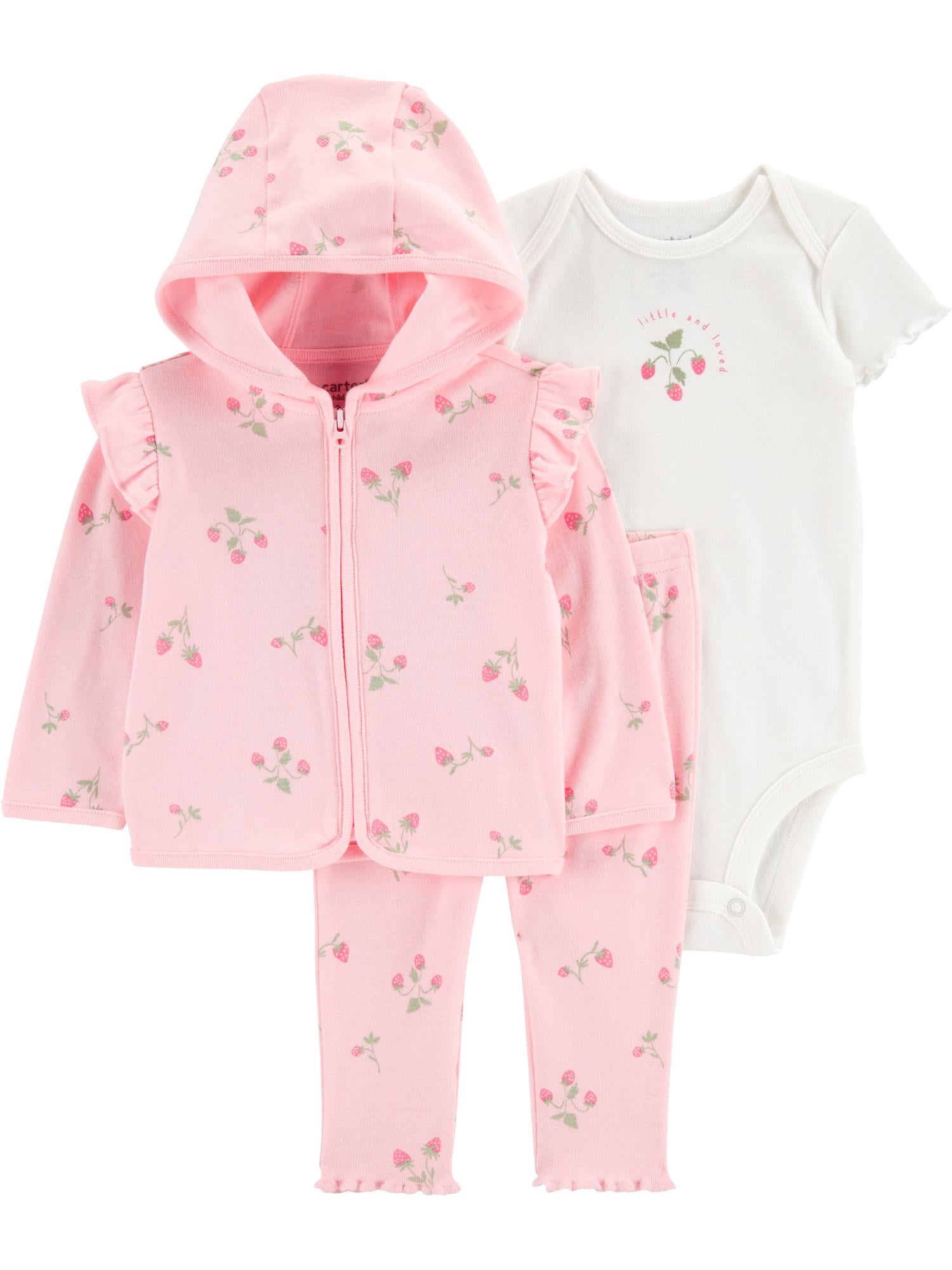 Baby Girl Cardigan Outfit Set, 3-Piece Sizes,Preemie-24 Months