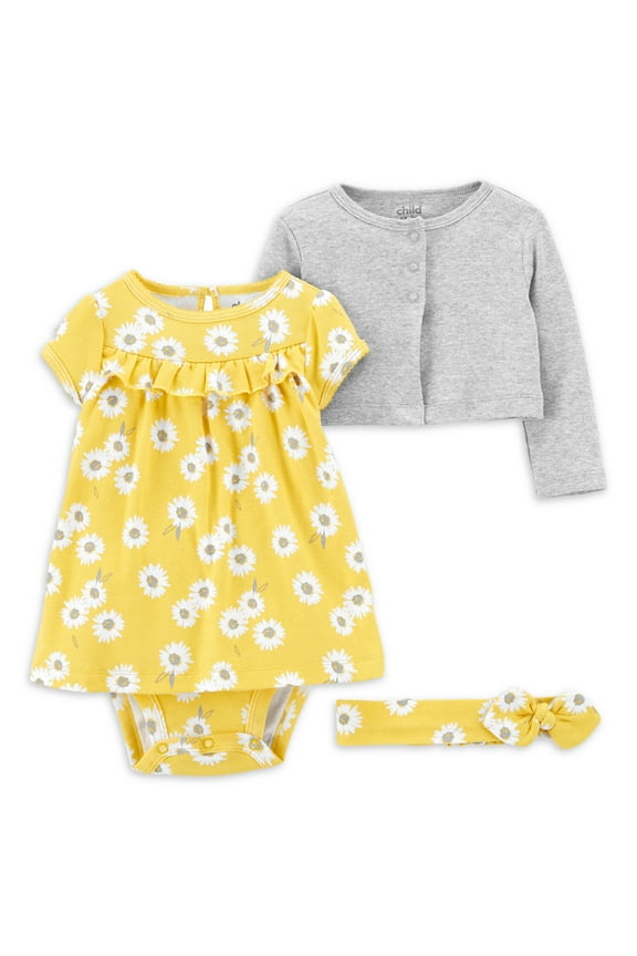 Baby Girl Cardigan and Dress Set, 3-Piece, Sizes Preemie-24 Months