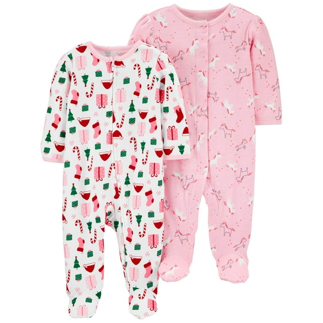 Carter's Child of Mine Baby Girl Cotton Sleep N' Play Pajamas, 2-Pack