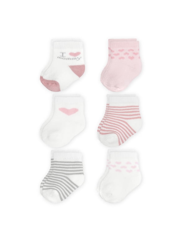Baby Girl Crew Socks, 6 Pack, 0-6 Months