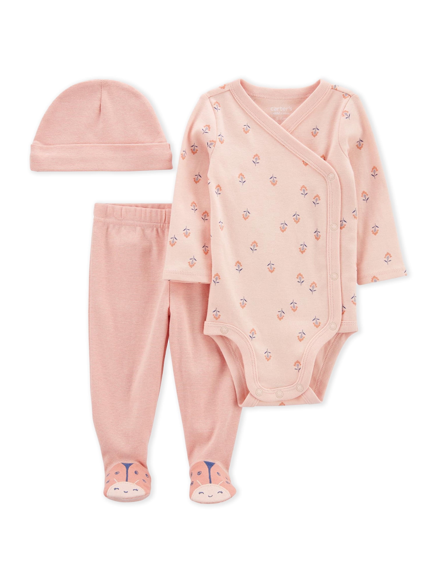 Carter s Child of Mine Baby Girl Footed Outfit Set 3 Piece Sizes Preemie 9M