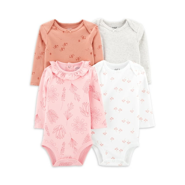 Carter's Child of Mine Baby Girl Long Sleeve Bodysuit, 4Piece, Sizes