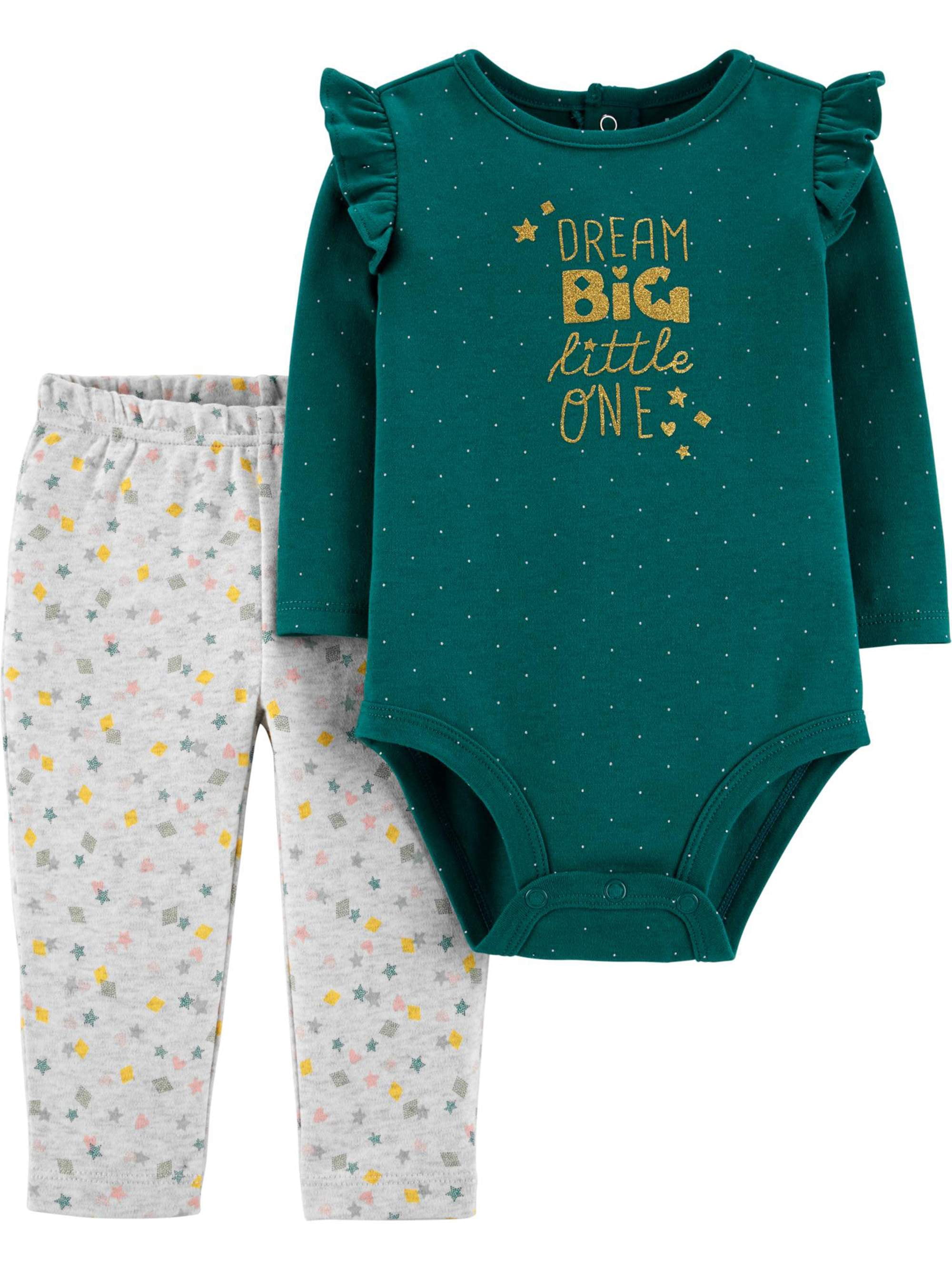 Carter's Child of Mine Baby Girl Long Sleeve Bodysuit and Pant Outfit