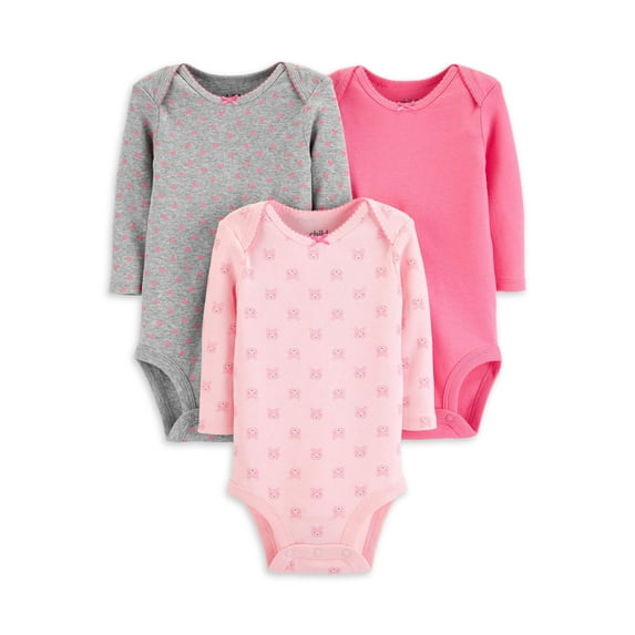 Carter's Child of Mine Baby Girl Long Sleeve Bodysuits, 3-Pack, Preemie-3/6 Months