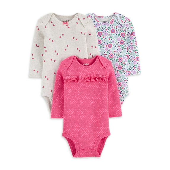 Carter's Child of Mine Baby Girl Long Sleeve Bodysuits, 3-Pack