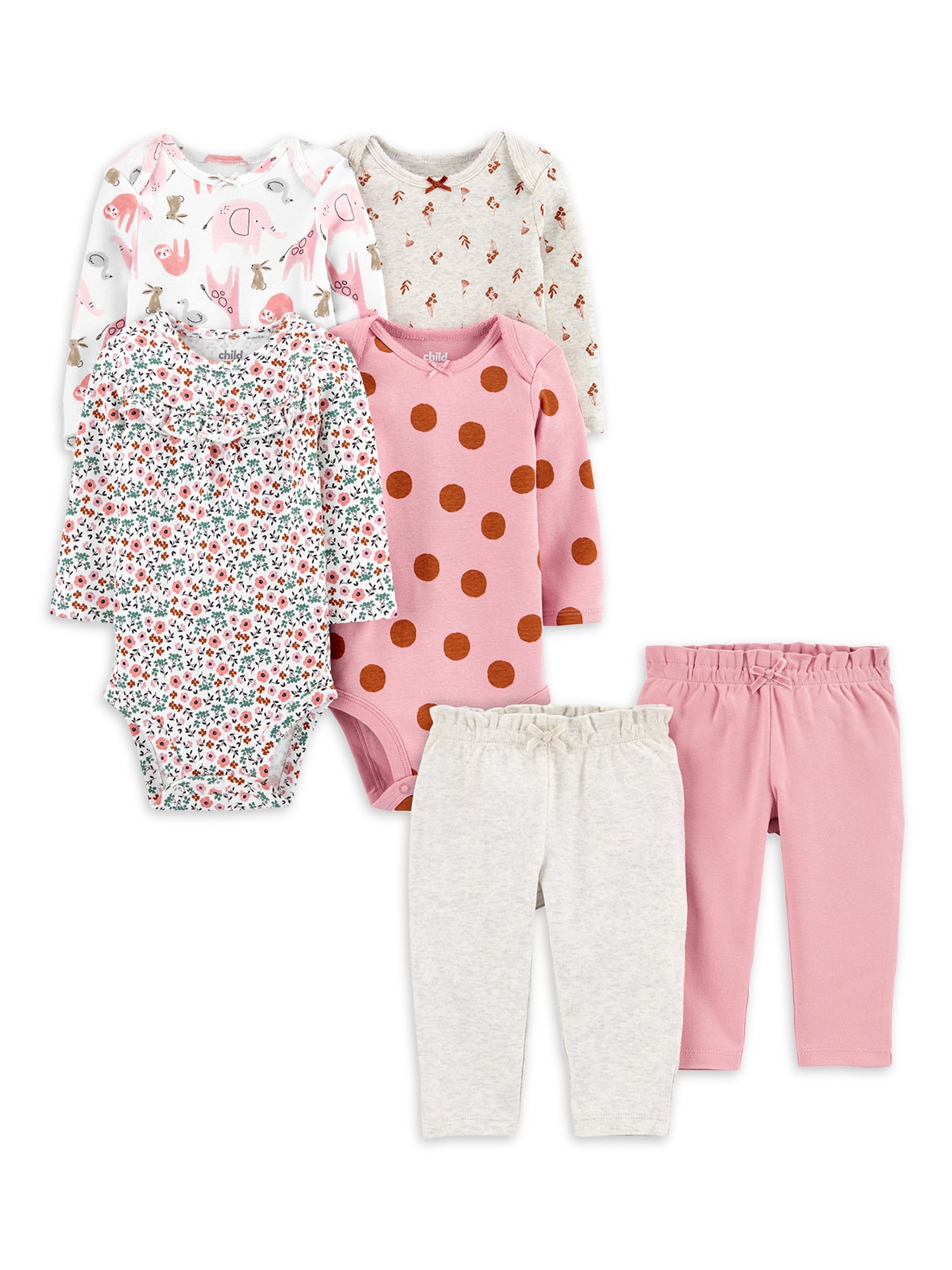 Carter's Child of Mine Baby Girl Long Sleeve Bodysuits and Pants Outfit Set, 6-Piece, Preemie-24 Months