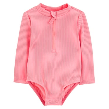 Carter's Child of Mine Baby Girl Long- Sleeve Rash Guard Swimsuit, One-Piece, Sizes 0/3-18M